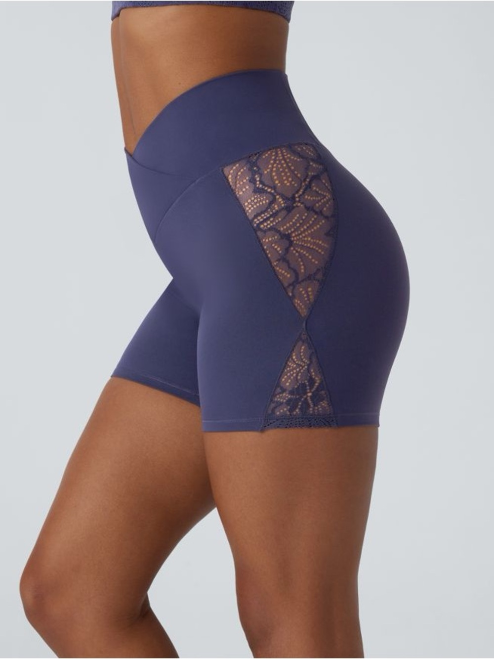 Halara SoftlyZero™ High Waisted Crossover Contrast Lace Yoga Biker Shorts S